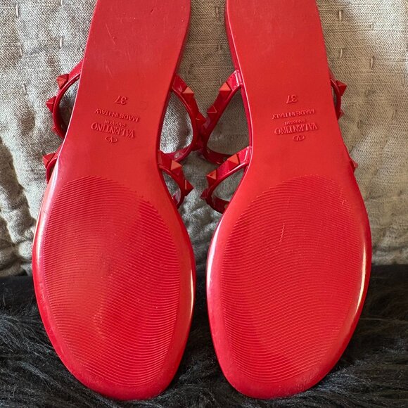 Valentino Garavani Rockstud Jelly Thong Sandals Red Size 37 - Picture 6 of 10